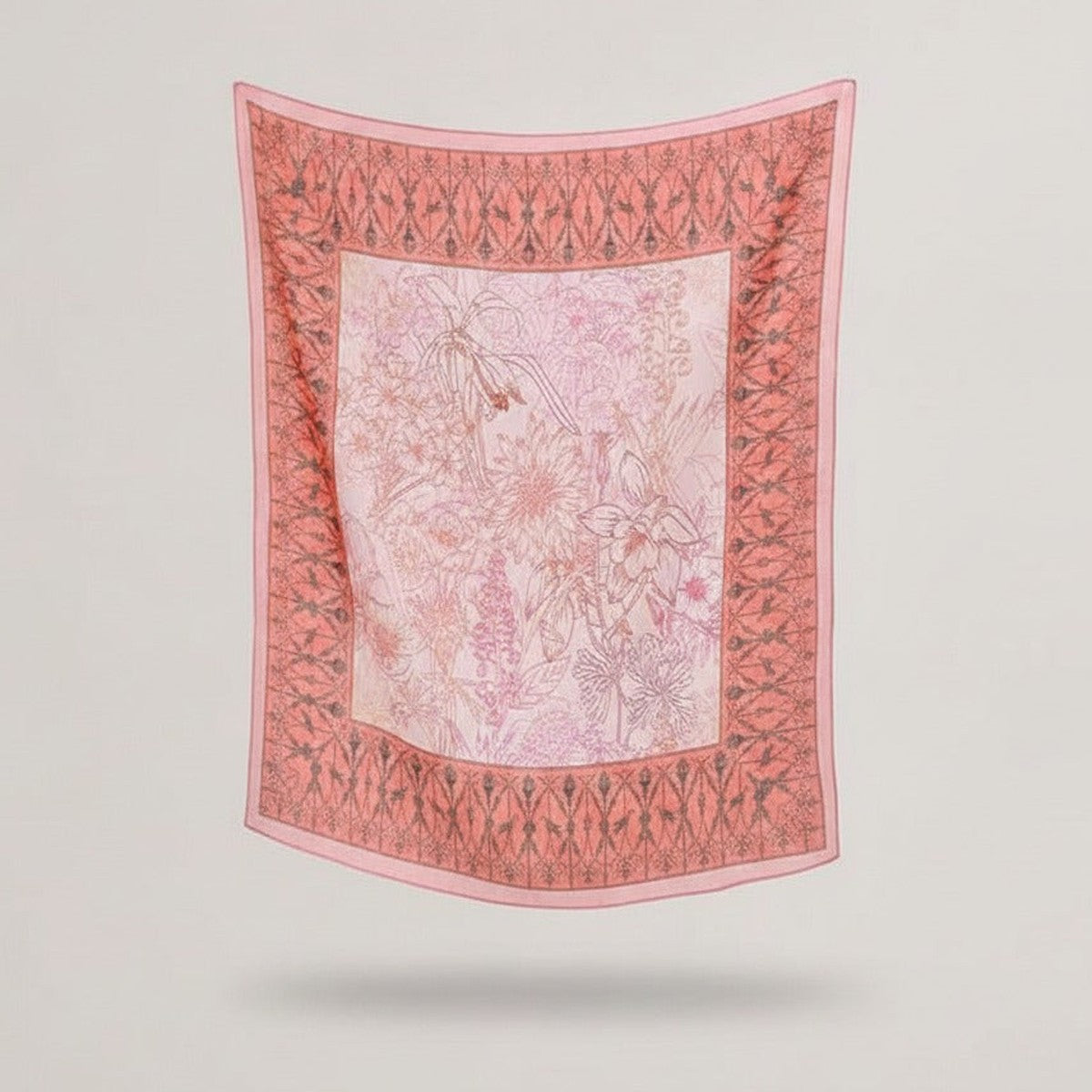 Botanical Border Silk Scarf - Dusty Rose