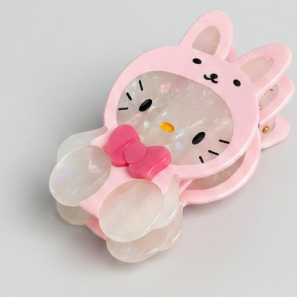 Bunny Acrylic Hair Claw With Bow - Pink 8.3cm – hair accessories (view 1)