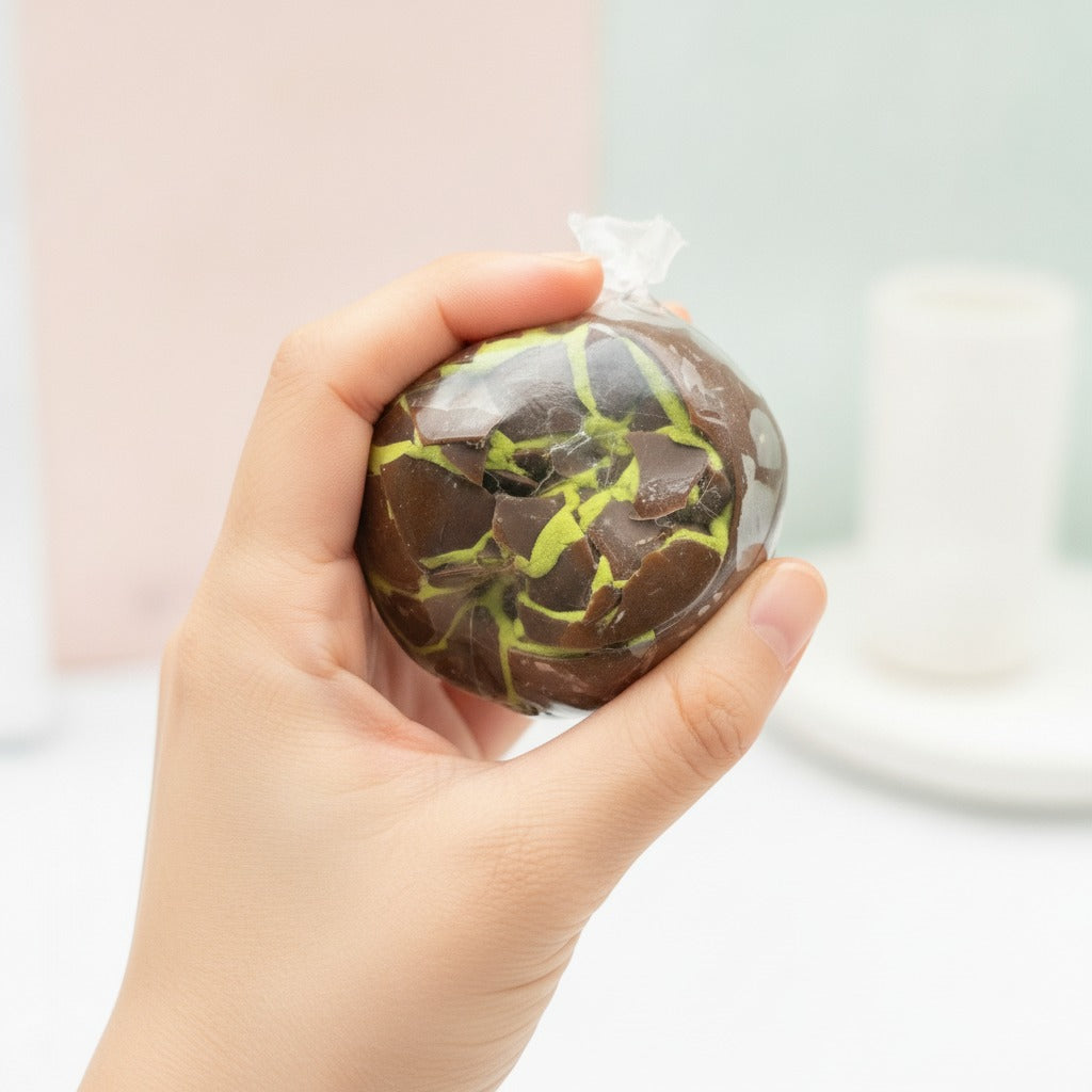 Crispy Bubble Squishy Ball - Green Grape - squeeze in hand