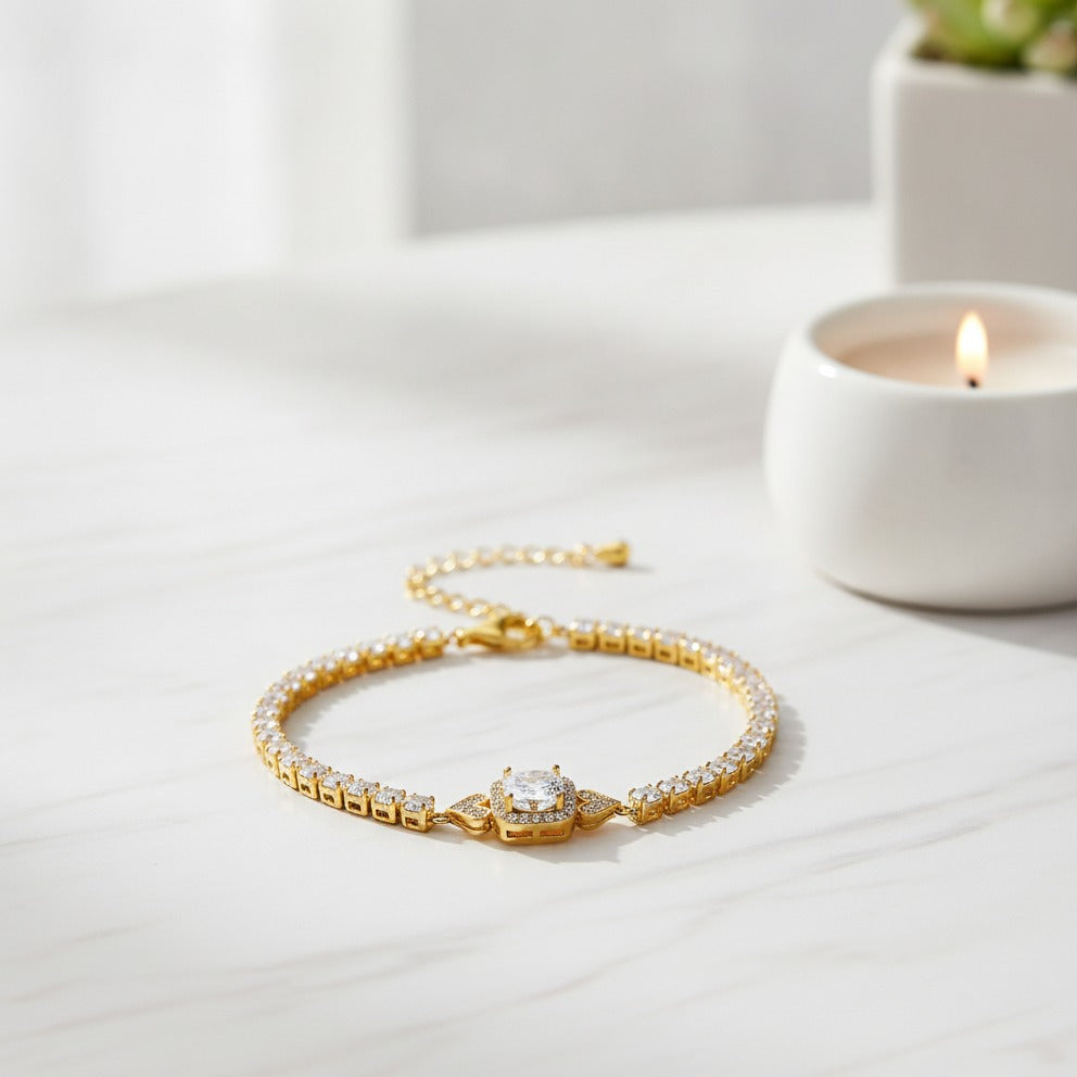 Cubic Zirconia Tennis Bracelet - Silver Oval