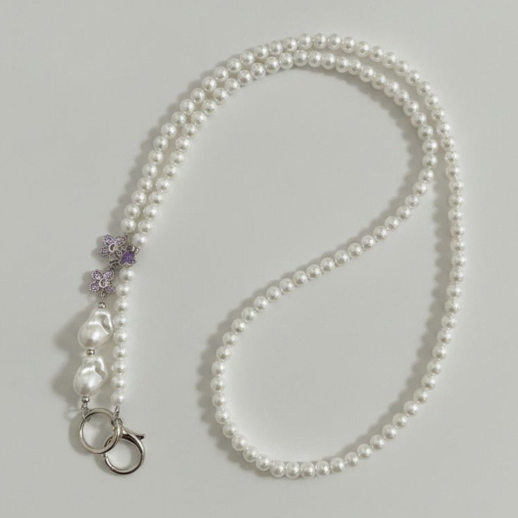 Pearl Beaded Charm Keychain - Purple Charm