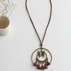 Butterfly Oval Pendant Necklace - Antique Bronze