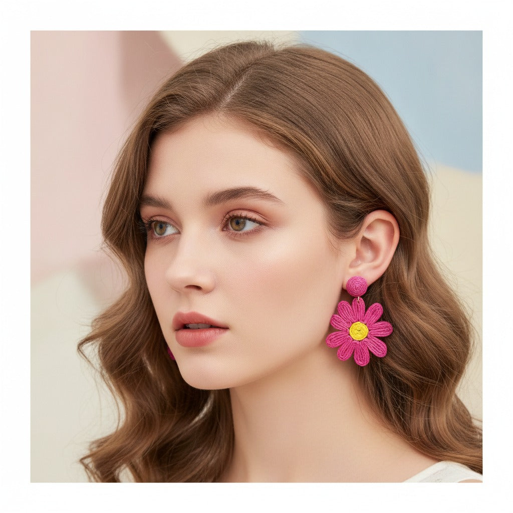 Pom Pom Petal Drop Earrings - Type 5