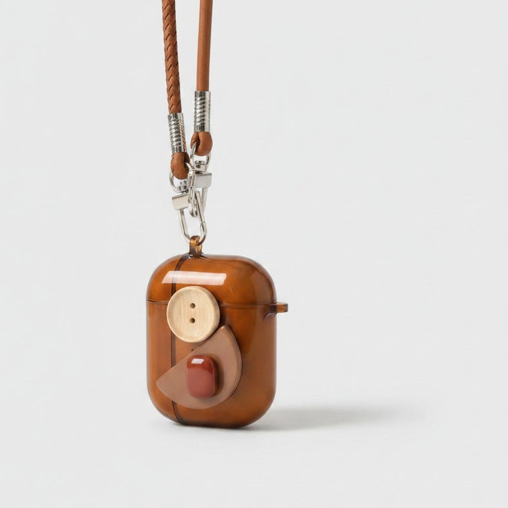 Button Detail Earbuds Case - Brown (for AirPods 3)