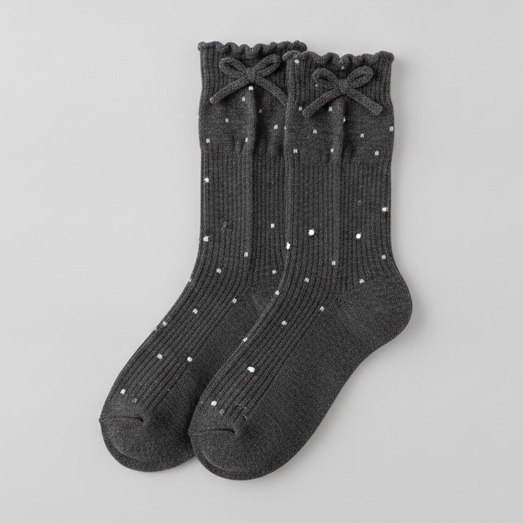 Dark Gray Ribbed Crew Bow Socks – apparel accessories (view 1)
