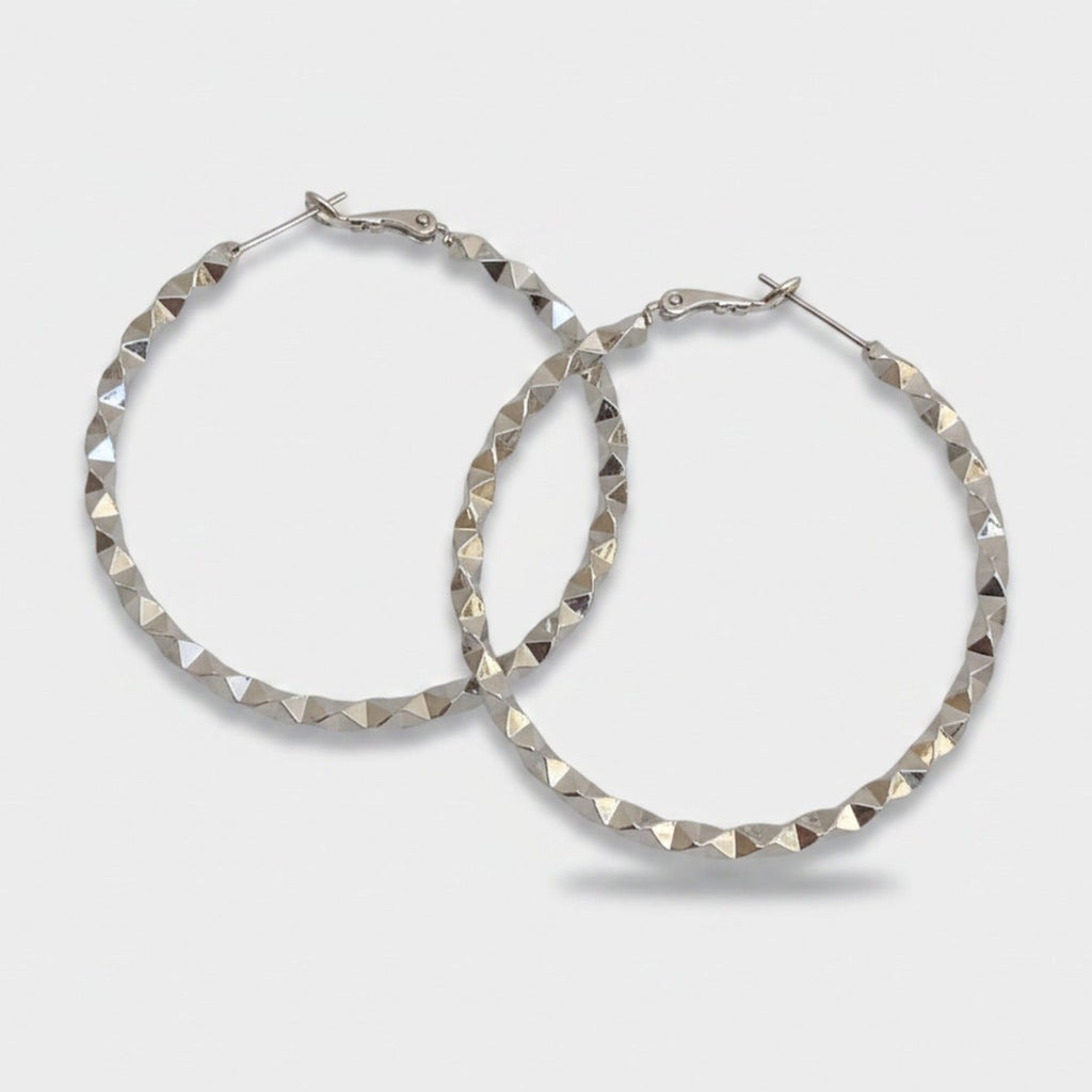 Silver Textured Diamond Cut Hoop Earrings – jewelry (view 1)