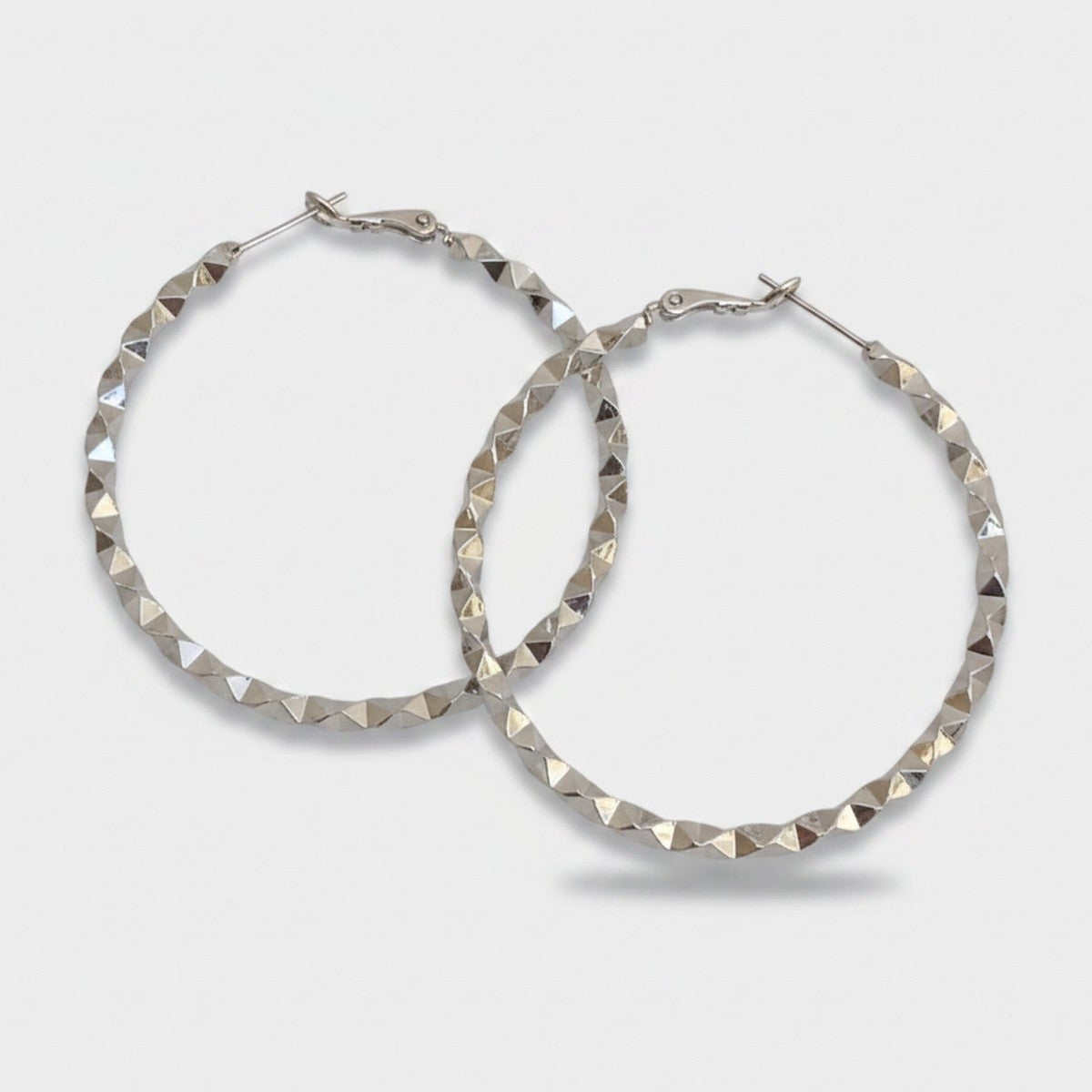 Silver Textured Diamond Cut Hoop Earrings – jewelry (view 1)