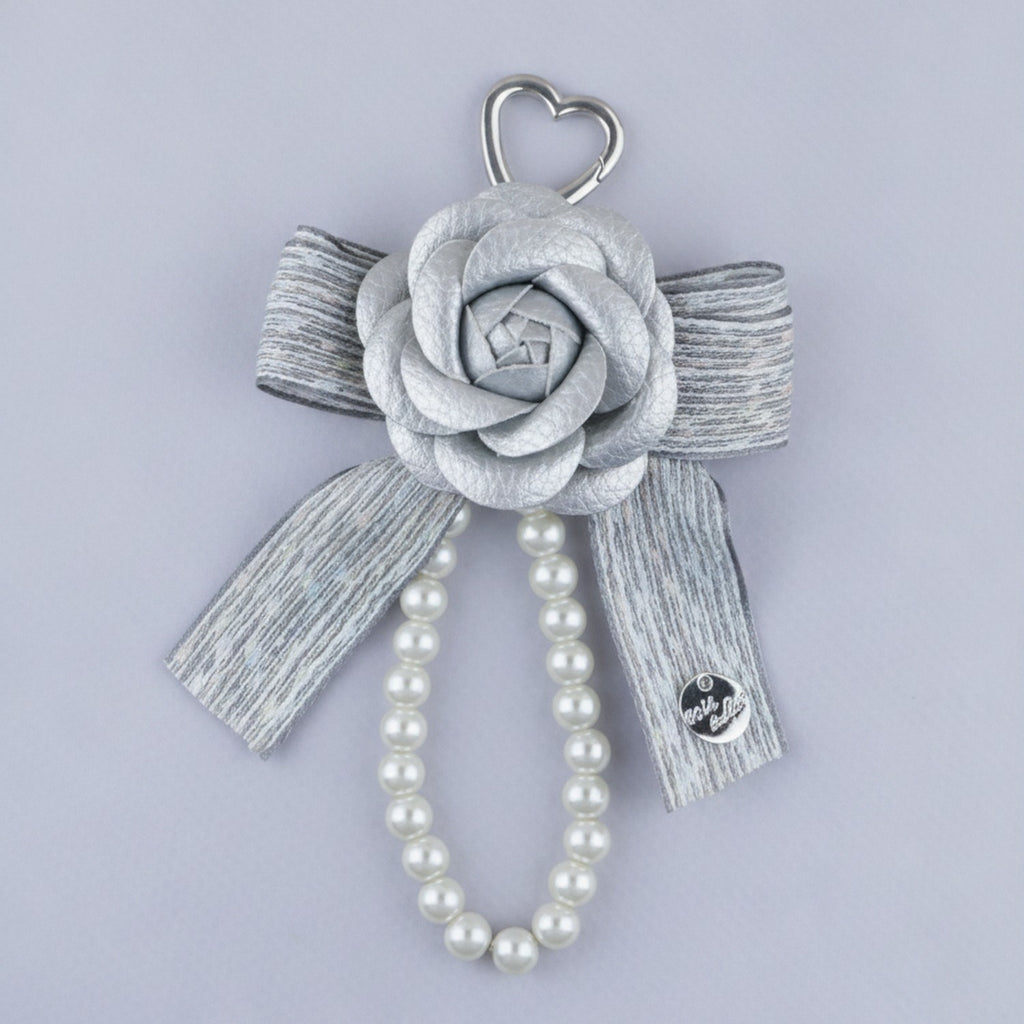 Rose Bow Pearl Bag Charm - Black Rose Alt