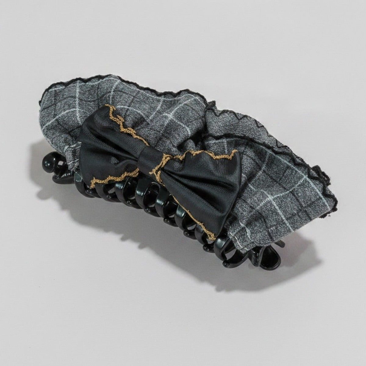 Plaid Hair Claw With Gold Chain Bow – hair accessories (view 1)