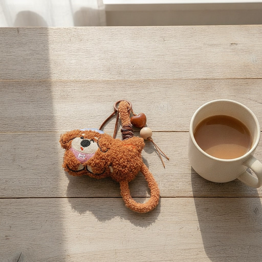 Fuzzy Pup Charm Keychain - Caramel