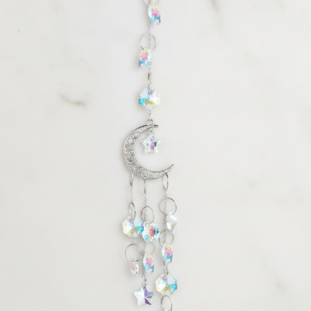 Celestial Moon Crystal Charm - Silver
