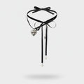 Black Ribbon Heart Charm Pearl Choker – jewelry (view 1)
