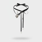 Black Ribbon Heart Charm Pearl Choker – jewelry (view 1)