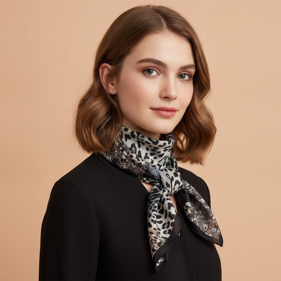 Leopard Polka Dot Satin Scarf - Dark Coffee
