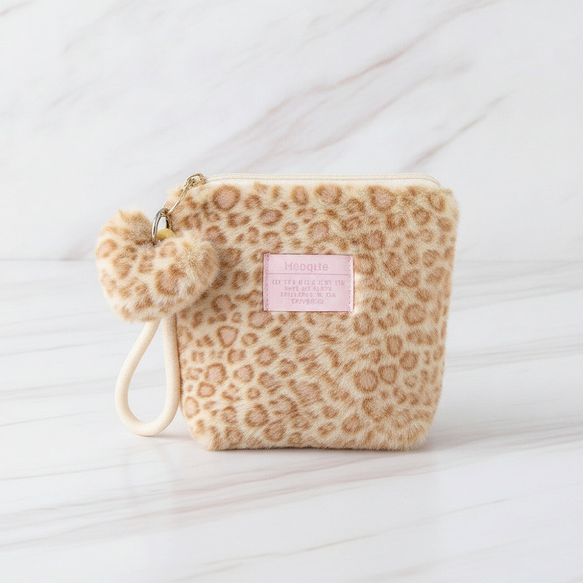 Fuzzy Leopard Zip Pouch - Yellow