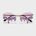 Dripping Crystal Rimless Sunglasses - Random Rhinestone Tear A03 Purple A9932 – eyewear (view 1)