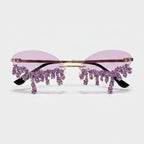 Dripping Crystal Rimless Sunglasses - Random Rhinestone Tear A03 Purple A9932 – eyewear (view 1)
