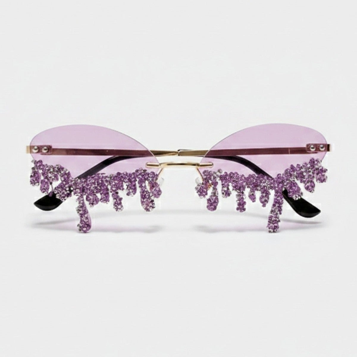 Dripping Crystal Rimless Sunglasses - Random Rhinestone Tear A03 Purple A9932 – eyewear (view 1)