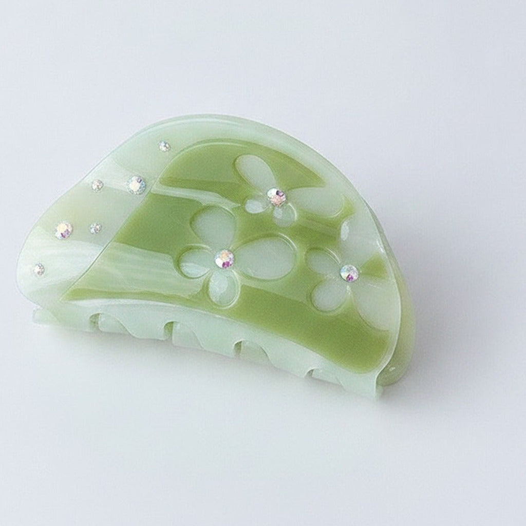 Flower Rhinestone Hair Claw Clip - Light Cyan 8.3cm – hair accessories (view 1)