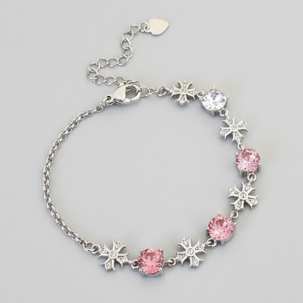 Silver Snowflake Charm Bracelet With Pink Crystals – jewelry (view 1)