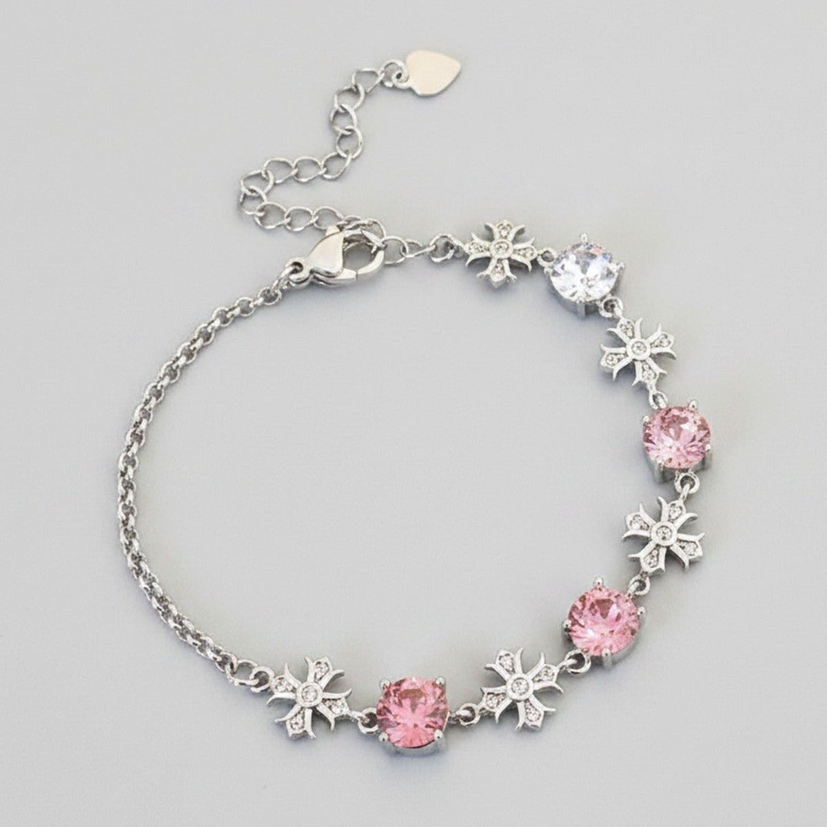 Silver Snowflake Charm Bracelet With Pink Crystals – jewelry (view 1)