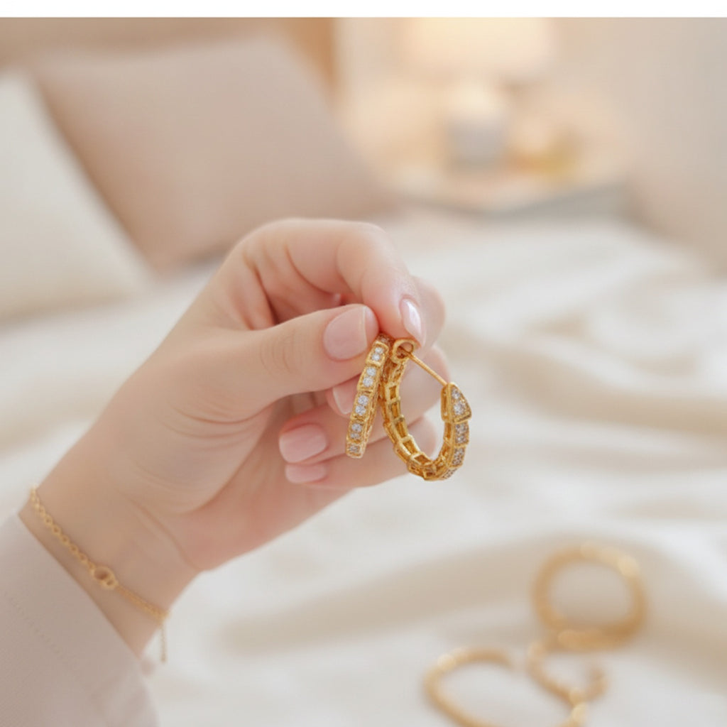 Sparkly Gold Huggie Hoop Earrings Gold