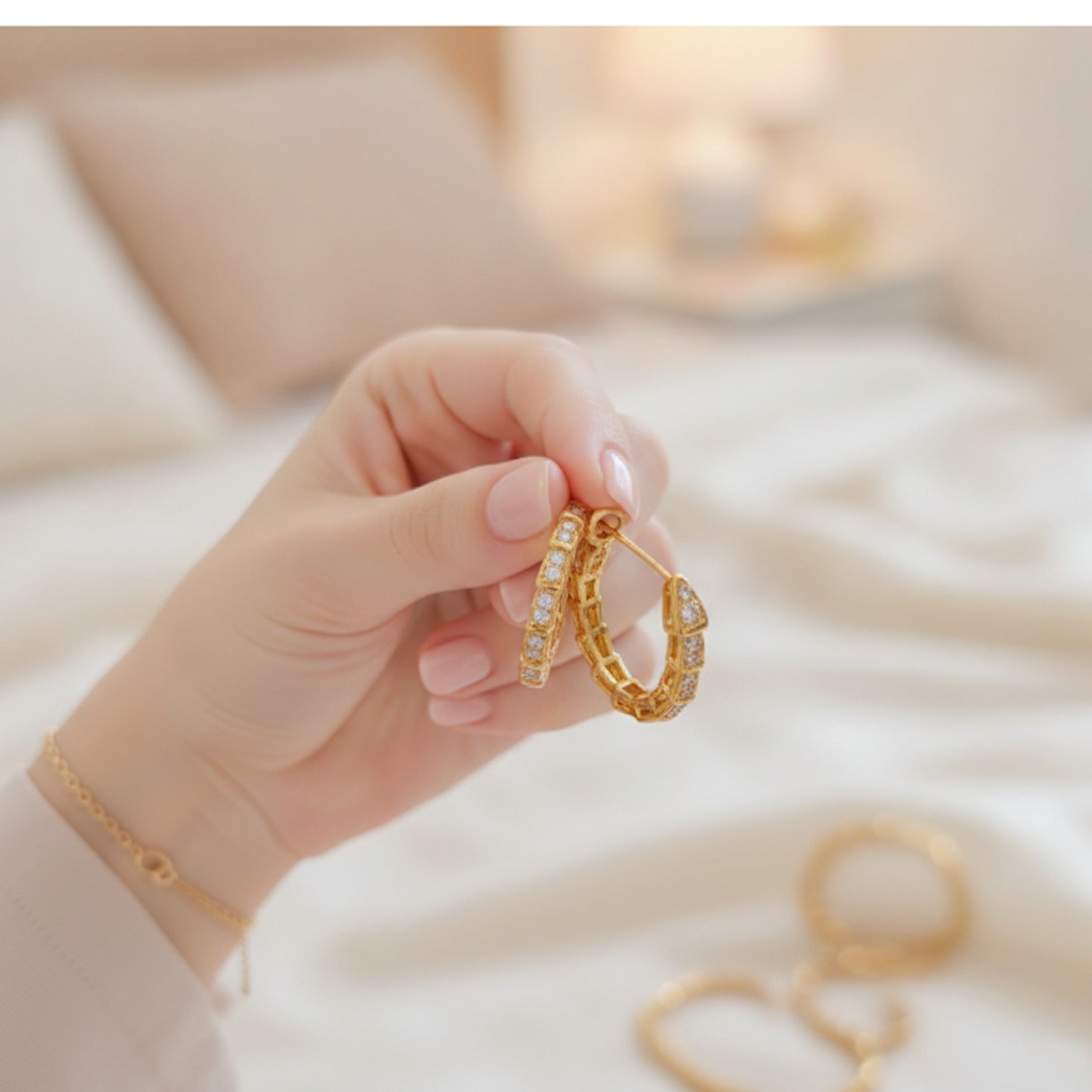Sparkly Gold Huggie Hoop Earrings Gold