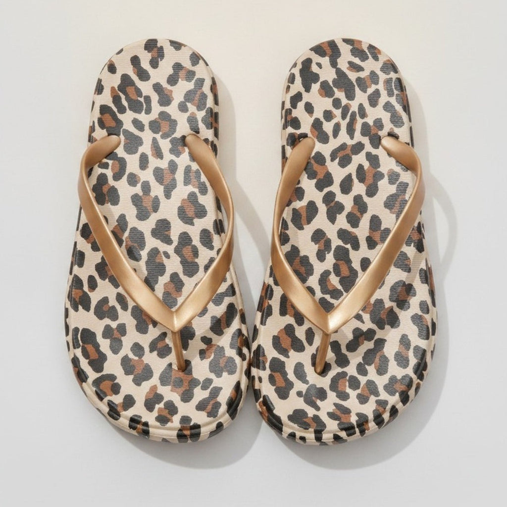Brown Leopard Print Casual Beach Flip Flops – apparel accessories (view 1)