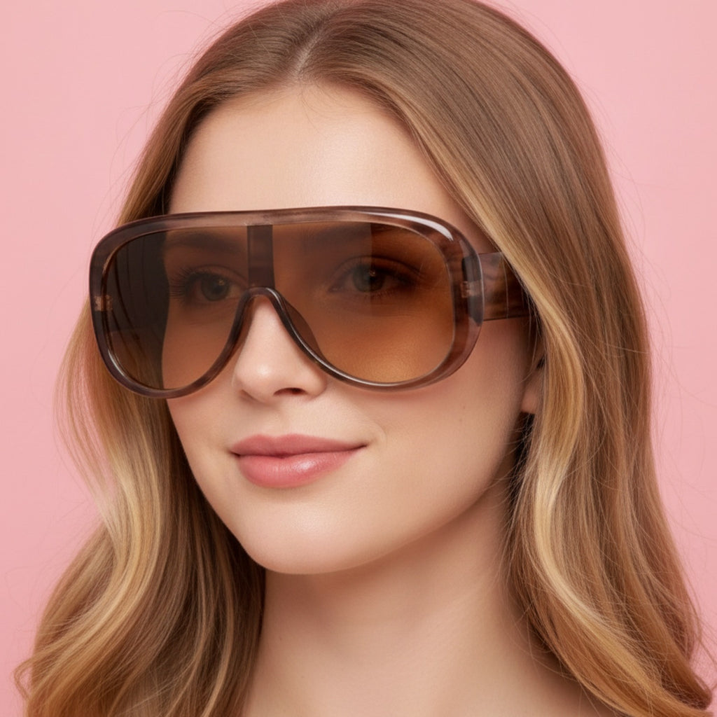 Oversized Shield Sunglasses - Taupe Stripe