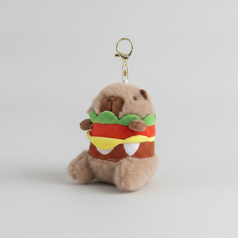 Burger Capybara Fuzzy Keychain - Brown