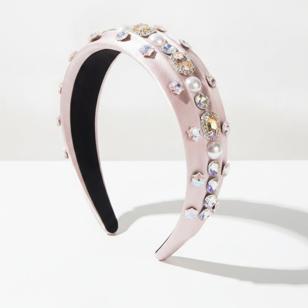 Padded Headband With Rhinestone Embellishments - Pink – hair accessories (view 1)