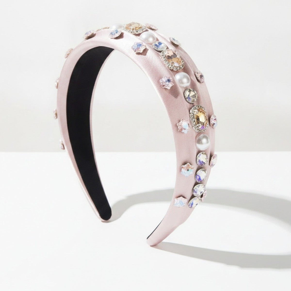 Padded Headband With Rhinestone Embellishments - Pink – hair accessories (view 1)