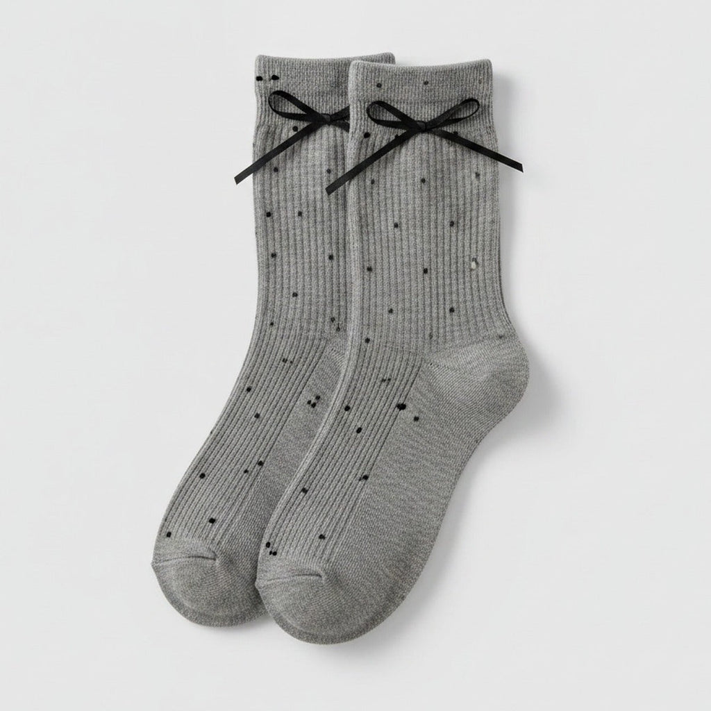 Gray Ribbed Bow Crew Socks – apparel accessories (view 1)
