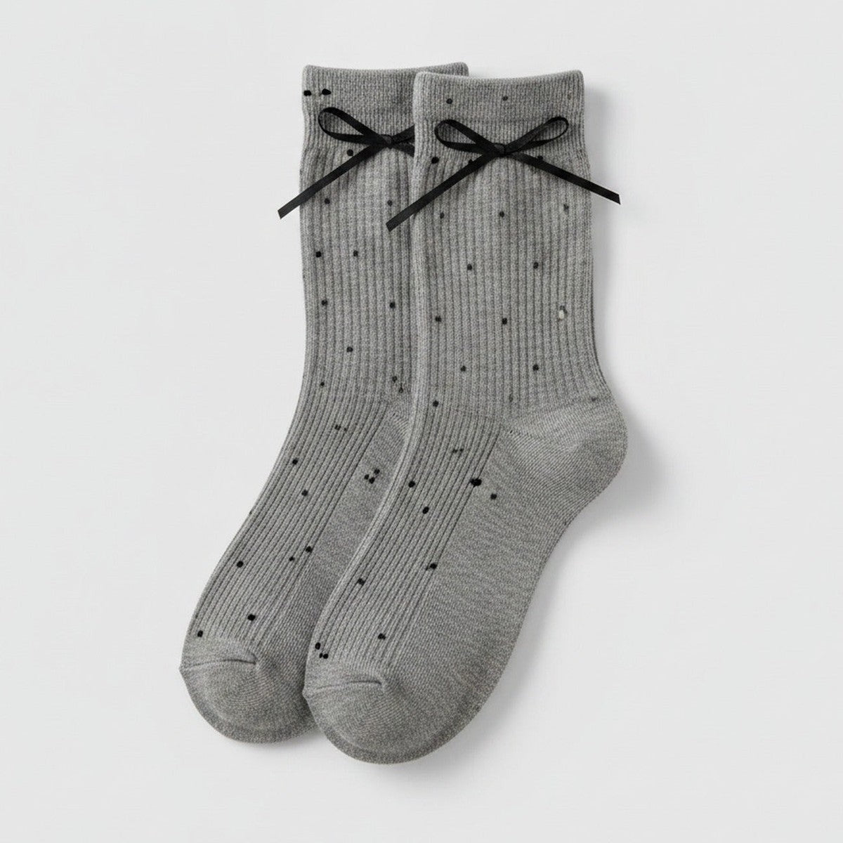 Gray Ribbed Bow Crew Socks – apparel accessories (view 1)