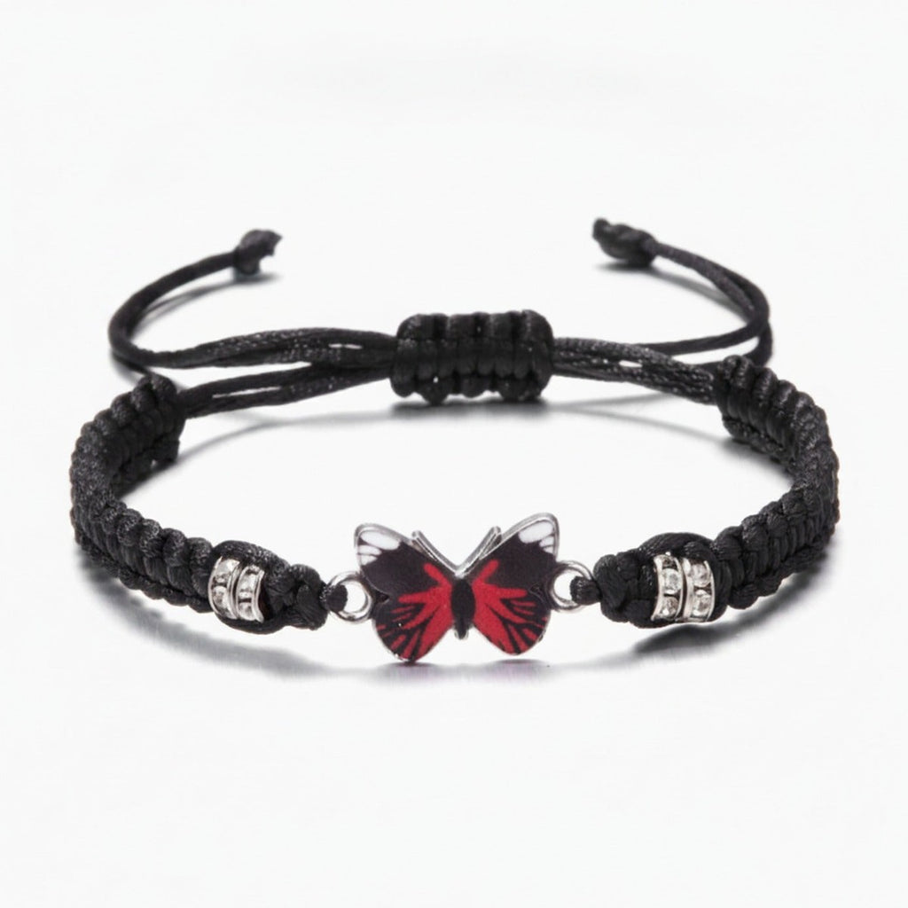 Butterfly Charm Braided Friendship Bracelet - Red Butterfly – jewelry (view 1)