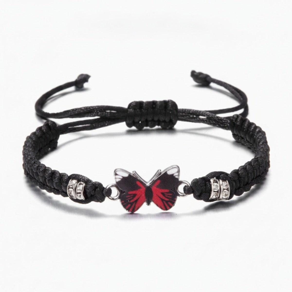 Butterfly Charm Braided Friendship Bracelet - Red Butterfly – jewelry (view 1)