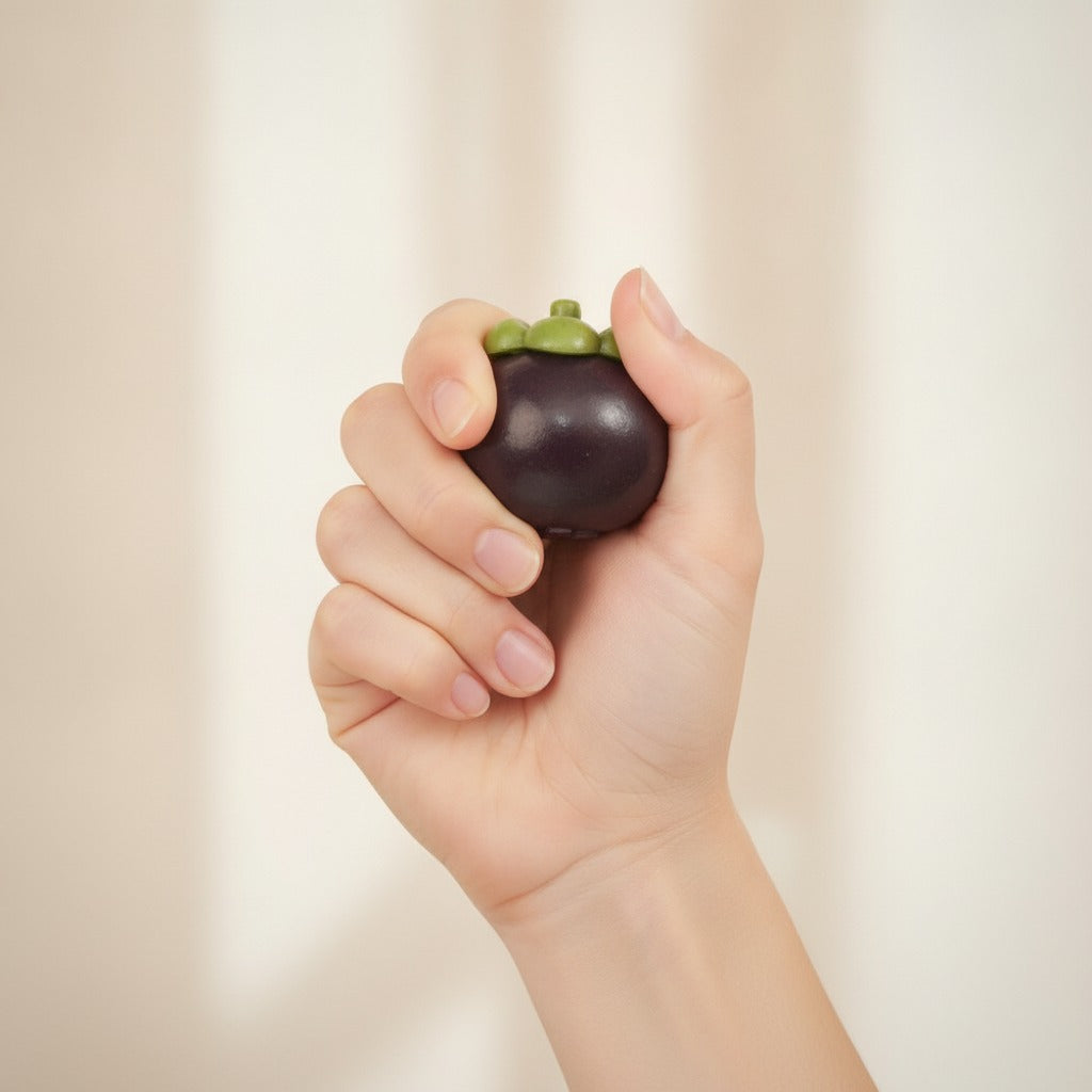 Mangosteen Fruit Shaped Novelty Items - squeeze in hand