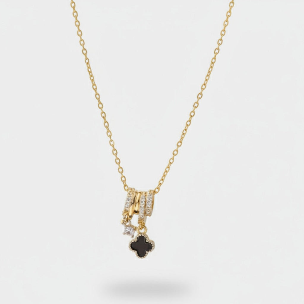 Clover Charm Rhinestone Necklace - Sparkling Black Clover Necklace Gold #8278 – jewelry (view 1)