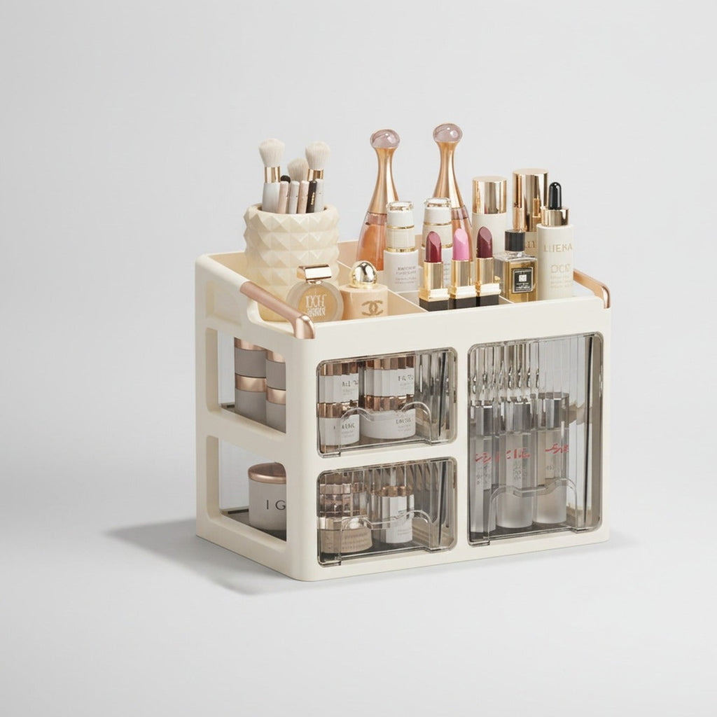 Cream Rotating Cosmetic Organizer with Glass Doors – bags & wallets (view 1)