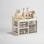 Cream Rotating Cosmetic Organizer with Glass Doors – bags & wallets (view 1)