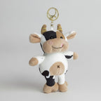 Smiling Cow Plush Keychain - Cream & Black