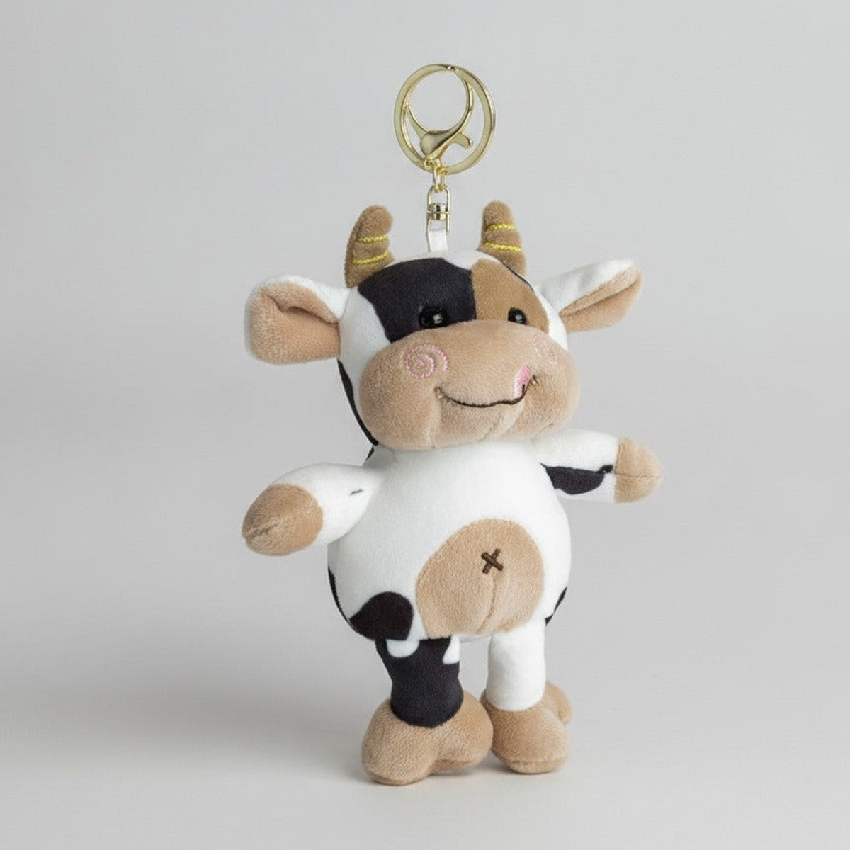 Smiling Cow Plush Keychain - Cream & Black