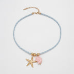 Starfish & Shell Charm Rope Necklace - Light Blue