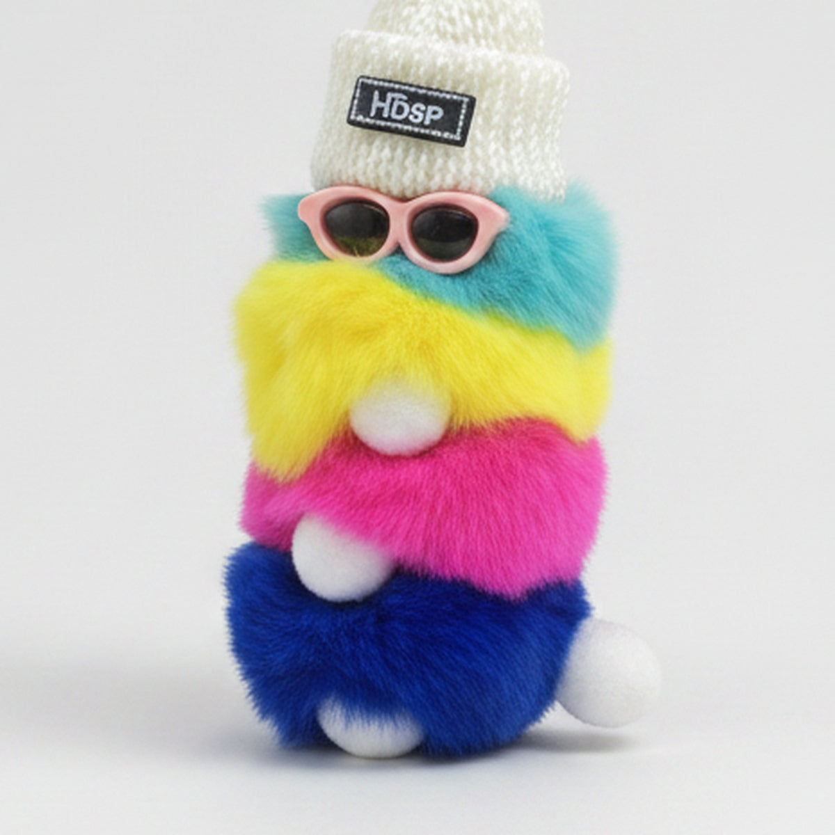 Colorful Gradient Faux Fur Beanie Keychain Charm – novelty & toys (view 1)