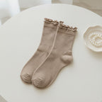 Slouch Crew Socks with Scalloped Edge - Coffee