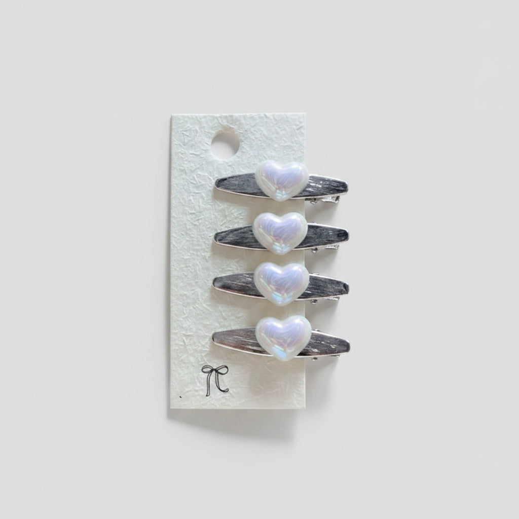 Gemstone Heart Claw Hair Clip Set Pearl Heart