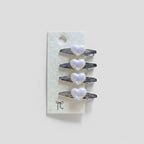 Gemstone Heart Claw Hair Clip Set Pearl Heart