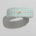 Headband With Bow Charm Detail - Green Plaid Wide Headband with Cream Bow – hair accessories (view 1)