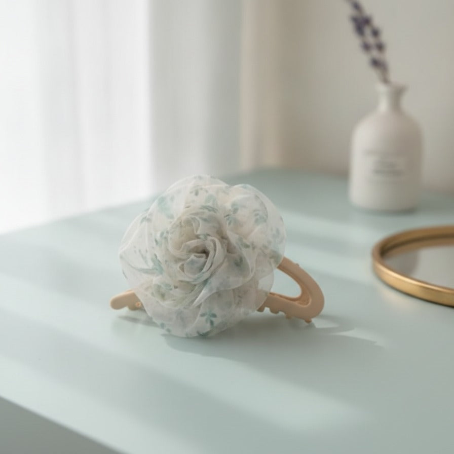 Watercolor Bloom Hair Claw - Green