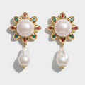 Pearl Drop Flower Statement Earrings Pearl & Gold